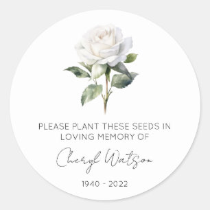Sticker Rond Paquet de graines de rose blanche simple Mémorial
