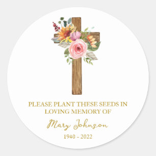Sticker Rond Paquet de graines funéraires mémorial croix floral