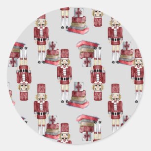 Sticker Rond Paquets Noisette Rouge Noël Aquarelle