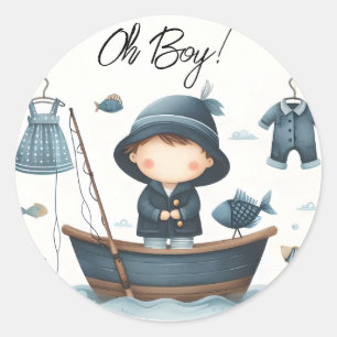 Sticker Rond Par Hook Bait Fun Wood Little Fisherman Baby showe