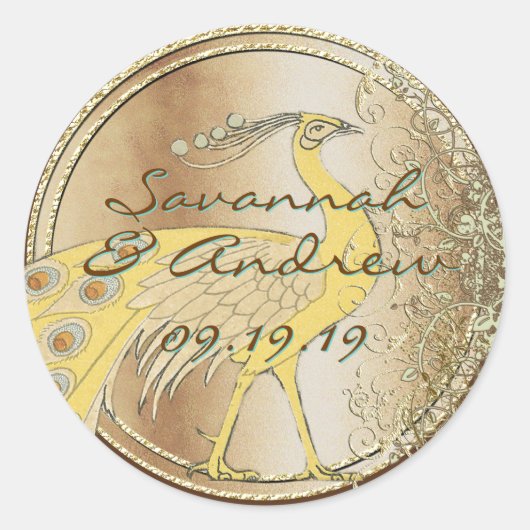 Sticker Rond Parade Peacock Art Nouveau (Devant)