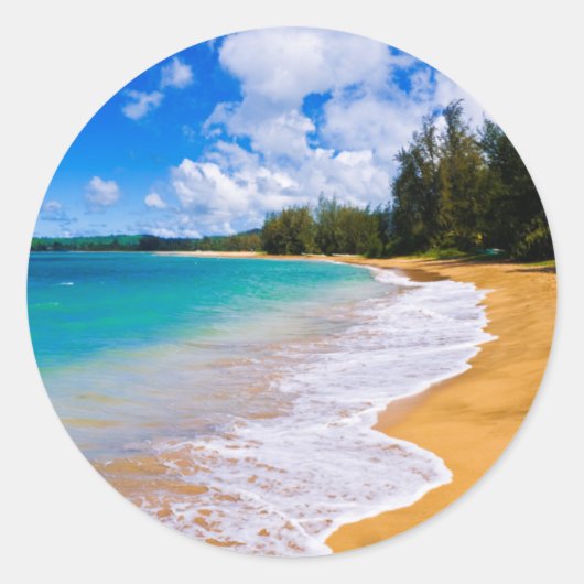 Sticker Rond Paradis de plage tropical, Hawaï (Devant)