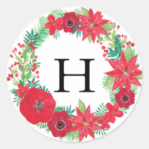 Sticker Rond Paraphe de Noël Floral Wreath