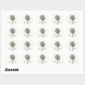 Sticker Rond Paraphe Mariage Tropical Palm Tree Monogramme (Feuille)