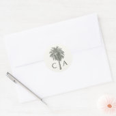 Sticker Rond Paraphe Mariage Tropical Palm Tree Monogramme (Enveloppe)