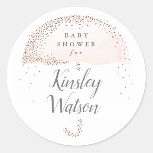 Sticker Rond Parapluie aquarelle rose poudré pailleté baby show