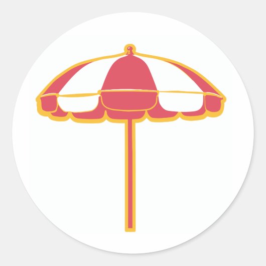 Sticker Rond Parapluie de plage rose jaune blanc (Devant)