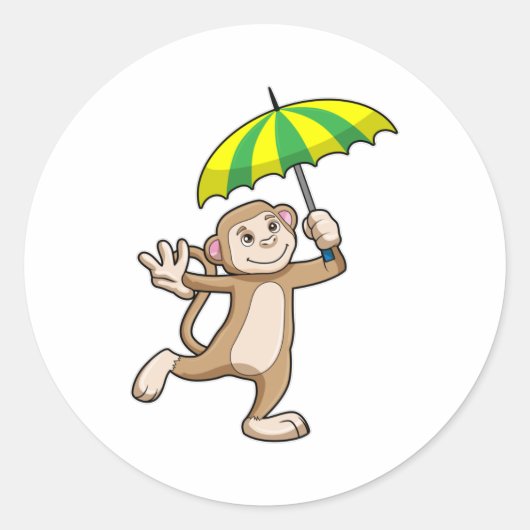 Sticker Rond Parapluie de pluie de singes (Devant)