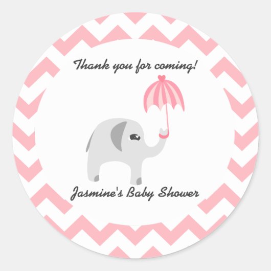Sticker Rond Parapluie rose Baby shower éléphant (Devant)