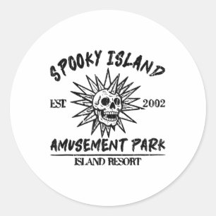 Sticker Rond Parc d'attractions Spooky Island, Crâne Disco, Hal