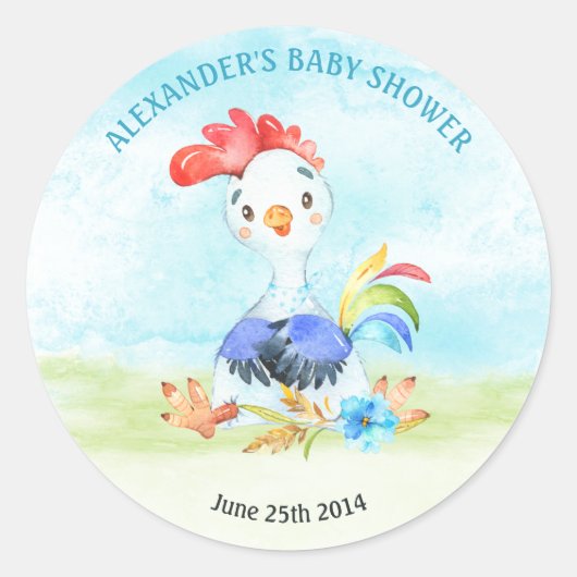 Sticker Rond Parc de Baby showers Watercolor Booster Rooster (Devant)