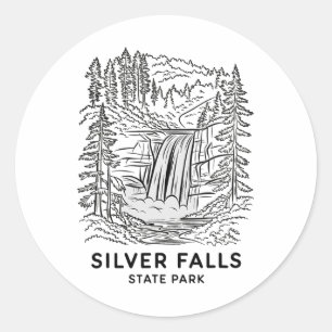 Sticker Rond Parc d'État de Silver Falls Oregon Camping Chute d