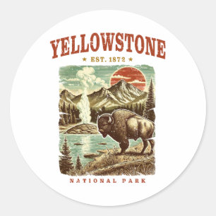 Sticker Rond Parc national de Yellowstone - Montagne et bison