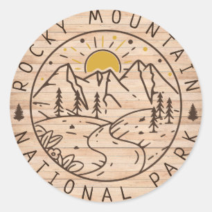 Sticker Rond Parc national des Rocheuses Bois minimal