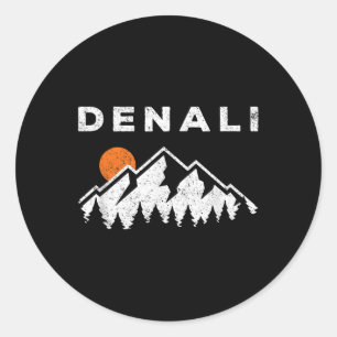 Sticker Rond Parc national Retro Denali Montagnes Alask Vintage
