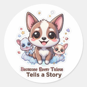 Sticker Rond Parce que chaque Taleus raconte une histoire Chiot