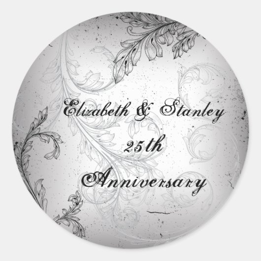 Sticker Rond Parchemin gris noir 25e anniversaire mariage argen (Devant)
