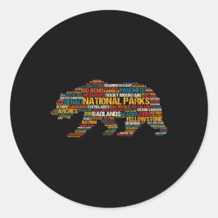 Sticker Rond Parcs Nationaux Liste Usa Nuage De Mots Ours Campi