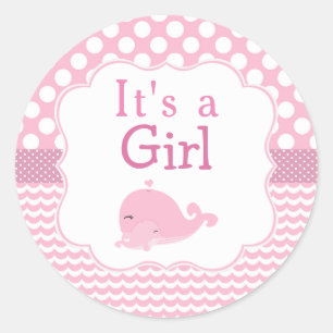 Sticker Rond Parent mignonne et baleine bébé rose