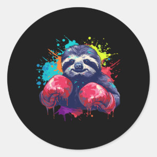 Sticker Rond Paresseux Boxeur Avec Gants De Boxe Kickboxing Drô