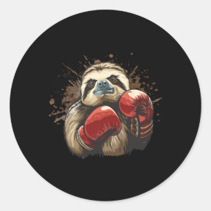 Sticker Rond Paresseux de boxe avec gants de boxe Kickboxing Dr