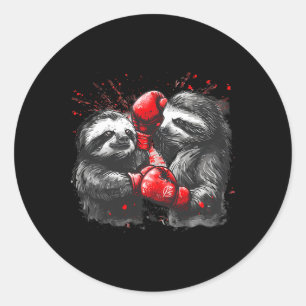 Sticker Rond Paresseux de boxe avec gants de boxe Kickboxing Dr