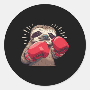 Sticker Rond Paresseux de boxe avec gants de boxe Kickboxing Dr