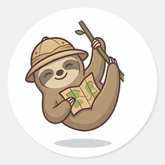 Sticker Rond Paresseux Explorateur (Devant)