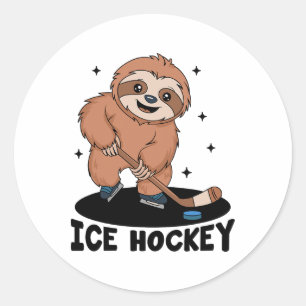 Sticker Rond Paresseux Joueur de Hockey sur Glace Athlète Sport