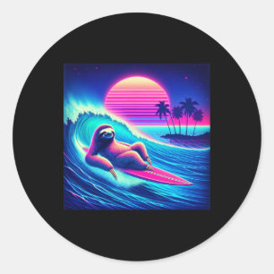 Sticker Rond Paresseux Rétro de Surf avec Lunettes de Soleil