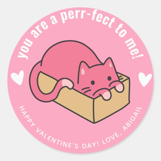 Sticker Rond Parfait pour moi ! Cute Cat Classroom Valentine (Devant)
