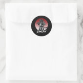 Sticker Rond Parfait Samurai rétro honoré - noir et blanc (Sac)