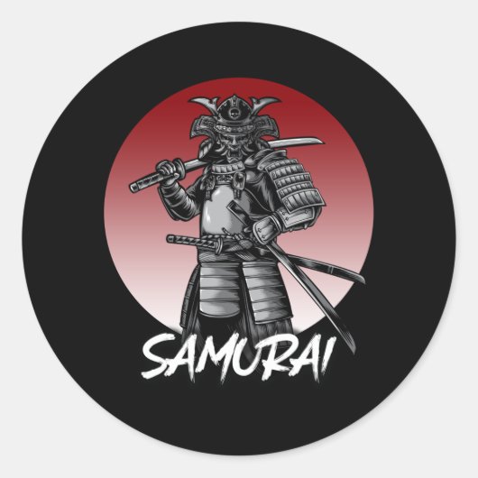 Sticker Rond Parfait Samurai rétro honoré - noir et blanc (Devant)