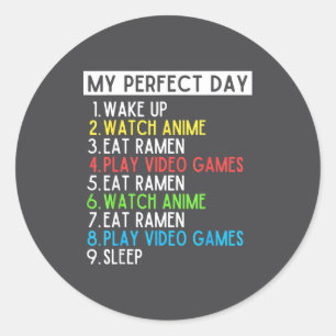 Sticker Rond Parfaite journée Anime Ramen de jeu amateur drôle