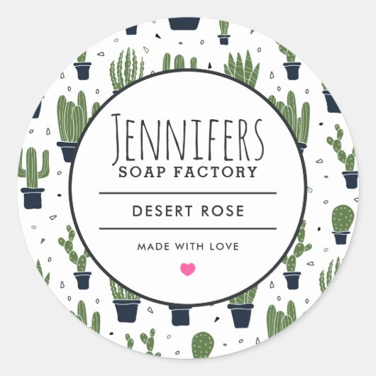 Sticker Rond Parfum de savon Motif de cactus vert foncé (Devant)