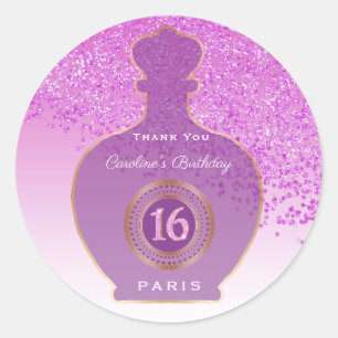 Sticker Rond Parfum Fard à joues Paillettes roses, Sweet 16