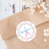Sticker Rond Paris Bonjour Floral rose
