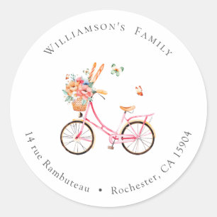 Sticker Rond Paris Café Boulangerie Bicyclette Aquarelle Adress