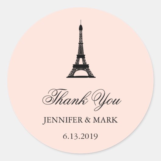 Sticker Rond Paris Elegance Blush Merci Mariage rose (Devant)