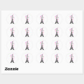 STICKER ROND PARIS JE T'AIME EIFFEL ET COEURS ROSES (Feuille)