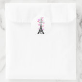 STICKER ROND PARIS JE T'AIME EIFFEL ET COEURS ROSES (Sac)