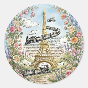 Sticker Rond Paris romantique, Tour Eiffel, Art français