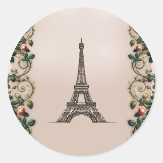 Sticker Rond Paris Rose Vins Tour Eiffel Elégant (Devant)