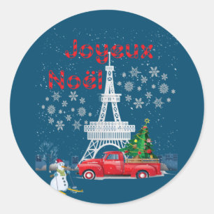 Sticker Rond Paris Tour Eiffel Arbre de Noël Camion Rouge Joyeu