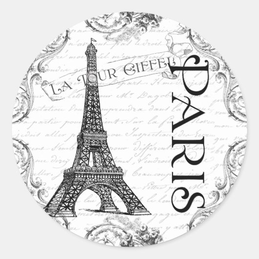 Sticker Rond Paris Tour Eiffel et ses manuscrits (Devant)