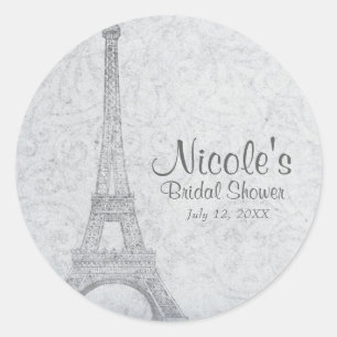 Sticker Rond Paris Tour Eiffel Vintage Mariage Elégant Faveur