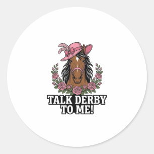 Sticker Rond Parle Derby à Moi Vintage Cheval Rose Derby Design