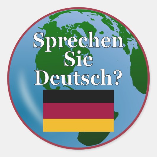 Sticker Rond Parles-tu allemand ? en allemand. Drapeau et globe (Devant)