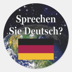 Sticker Rond Parles-tu allemand ? en allemand. Drapeau et Terre