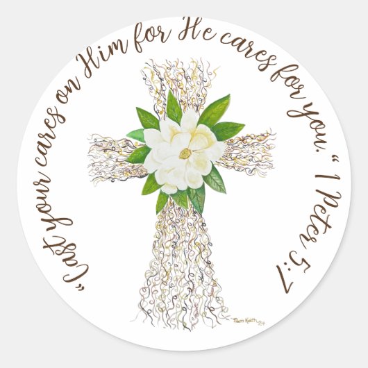 Sticker Rond Parlez de Jésus Croix avec Magnolia (Devant)